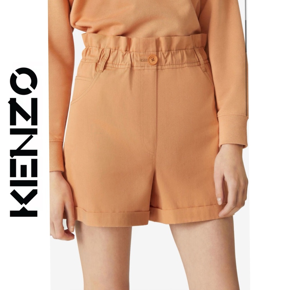 Kenzo Orange 100% Cotton High Rise Paperbag Shorts EU 34 US XS FB52SH0539DG 90s